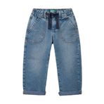 Benetton Erkek Çocuk Açık Denim Beli Büzgü İpli Yama Cepli Denim Havuç Pantolon