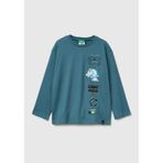 Benetton Erkek Çocuk Gri-Yeşil Tazmanya Baskılı Kabartmalı Uzun Kollu T-shirt