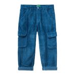 Benetton Erkek Çocuk Indigo BE İşlemeli Kargo Cepli Kadife Pantolon 8-9 Yaş