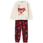 Benetton Erkek Çocuk Kırmızı-Krem Üstü Yılbaşı Baskılı Altı Desenli Pijama Takımı
