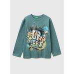 Benetton Erkek Çocuk Koyu Yeşil Önü ve Arkası Baskılı Uzun Kollu T-shirt