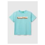 Benetton Erkek Çocuk Su Yeşili Logo Baskılı T-Shirt