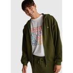 Benetton Erkek Haki Yeşilli%100 Pamuk Dar Kesim Fermuarlı Kapüşonlu Sweatshirt