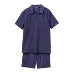 Benetton Erkek Koyu Mavi%100 Pamuk Logo Detaylı Polo Yaka Kısa Kollu Pijama Takımı