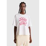 Benetton Kadın Beyaz-Pembe Yazılı%100 Pamuk Önü Yazı Baskılı Bisiklet Yaka T-Shirt