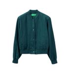 Benetton Kadın Koyu Yeşil%100 Keten Bomber Ceket