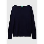 Benetton Kadın Lacivert%100 Viskoz Kayık Yaka Kazak, Lacivert, XL