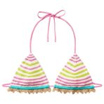 Benetton Kadın Pembe Mix Çizgili Çok Renkli Triko Üçgen Bikini Üstü, Pembe Mix, S