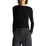 Benetton Kadın Siyah Modal Karışımlı Slim Fit Kayık Yaka Uzun Kollu T-Shirt