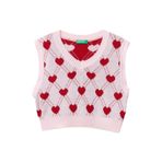 Benetton Kız Çocuk Açık Pembe Tamamı Kalp Desenli Kolsuz V Yaka Süveter 7-8 Yaş