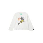 Benetton Kız Çocuk Beyaz Kol Ucu Logo Etiketli Peanuts Baskılı Uzun Kollu T-Shirt