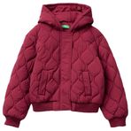 Benetton Kız Çocuk Bordo Logo İşlemeli Kapitone Fermuarlı Nervürlü Kapüşonlu Ceket