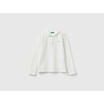 Benetton Kız Çocuk Ekru Logo Işlemeli Polo T-Shirt - Beyaz - 10 - 11 Yaş