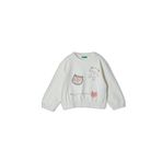 Benetton Kız Çocuk Ekru Önü Baskılı Etek Ucu Elastik Fitilli Bisiklet Yaka Sweatshirt