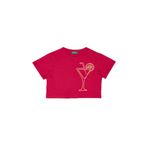 Benetton Kız Çocuk Fuşya Nakışlı Bisiklet Yaka Crop T-Shirt, Fuşya, 7-8 Yaş