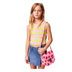 Benetton Kız Çocuk Pembe-Yeşil Logo İşlemeli Renk Bloklu Beli Halter Yaka Atlet