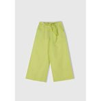 Benetton Kız Çocuk Sarı Keten Karışımlı Beli Dikişli Kuşaklı Geniş Paça Pantolon, Sarı, 7-8 Yaş