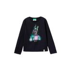 Benetton Kız Çocuk Siyah Etek Ucu Logolu Önü Çok Renkli Baskılı Uzun Kollu T-Shirt