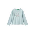 Benetton Kız Çocuk Su Yeşili Baskılı Payetli Regular Fit Uzun Kollu T-shirt