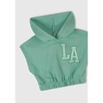Benetton Kız Çocuk Su Yeşili Önü Aplikeli Nakış Detaylı Kolsuz Kapüşonlu Sweatshirt, Su Yeşili, 8-9 Yaş