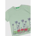 Benetton Kız Çocuk Su Yeşili Önü Baskılı Tül Aplikli Yırtmaçlı T-Shirt, Su Yeşili, 4-5 Yaş