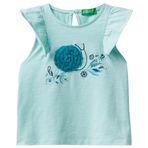 Benetton Kız Çocuk Su Yeşili Önü Tül Detaylı Grafik Baskılı Kolları Fırfırlı Bluz