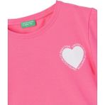 Benetton Kız Çocuk T-Shirt Fuşya Renk 10 - 11 Yaş Kalp Deseniyle Şık Tasarım