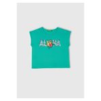 Benetton Kız Çocuk Yeşil Baskılı Payet İşleme Detaylı T-Shirt, Yeşil, 8-9 Yaş
