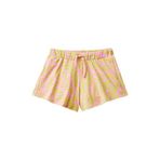 Benetton Pembe Yeşil Tamamı Desenli Beli Büzgülü Geniş Kesim Kız Çocuk Mini Şort