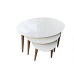 Bengi Ankara Mobilya 13710 Sehpa Kayın Retro Konik Ayak Model Oval Beyaz Tabla Ceviz El Yapımı Zigon