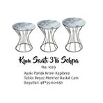 Bengi Ankara Mobilya 14065 Brc Zigon Kumsaat Model Beyaz Mermer Desen Metal Çelik Gümüş Renk El Yapım