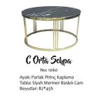 Bengi Ankara Mobilya Brc 14059 C Model Siyah Mermer Temper Cam Metal Gold Renk Kaplama Ayak Orta Sehpa