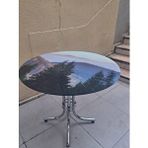 Bengi Ankara Mobilya Masa 16611 Japon Ayak Model Metal Nikelaj 90cm Temper 8mm Siyah Renk Manzara Cam