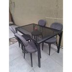 Bengi Ankara Mobilya Masa 90550 Cam Metal Siyah Ayak Füme Cam Temperli 8mm Sabit Masa 4 Adet Sandalye Takım