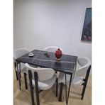 Bengi Ankara Mobilya Masa Metal Ayak 90602 Sabit Siyah Mermer Desen 4 Adet Sandalye Metal Ayak