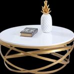 Bengi Ticaret 17144 ZLF Dalga Metal Ayak Gold renk Kaplama Beyaz MDF Tabla El Yapım Orta Sehpa