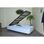 Bengi Ticaret Baza Suni Deri Beyaz Silin Kumaş Model Kapiton Metal Çelik Fırın Boya 100*200CM El Yapım - 90 x 190 cm
