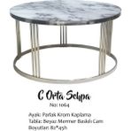 Bengi Ticaret Brc Orta Sehpa C Model Beyaz Mermer Temper Cam Metal Çelik Krom Kaplama El Yapım - GÜMÜŞ
