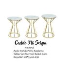 Bengi Ticaret Brc Zigon Cadde sehpa Metal çelik Gold renk kaplam beyaz mermer Temper cam Elyapı