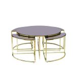 Bengi Ticaret Brc17547 Yonca Zigon-Orta Sehpa Düz Siyah Temper Cam Metal Çelik Gold Kaplama El Yapım