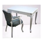 Bengi Ticaret Çalışma Masa-Berjer 90394 St Sandalye Kelebek Klasik Beyaz Keten Kumaş Aslan Ayak - 109x69x76