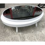 Bengi Ticaret Döner Orta sehpa 13828 OVAL Klasik Kayın Retro Ayak MDF Tabla Beyaz füme cam