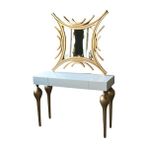 Bengi Ticaret Dresuar Tombul Model Kayın Ayak Mdf Çekmece Tabla Parlak Gold-Beyaz Uyum Kutu Sevk El Yapım