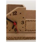 Bengi Ticaret Hobi Adn 90384 Dekoratif Masaüstü Kalemlik Kartvizitlik Saatli Ahşap Mdf Ham Renk - 18x10x11