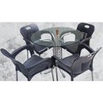 Bengi Ticaret Masa 90279 Takım Temper Cam Gri Siyah Kolçak Sandalye Mutfk Balkon Bahçe El Yapım - Şefaf Vernik - 90x90x74