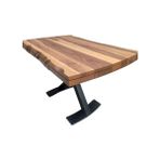 Bengi Ticaret Masa Kütük Ağaç Desen Kelebek Metal Transmisyon Çelik Siyah Ayak Ceviz Tabla Kutuda Sevk El Yapım - 136*80*78 - Ceviz - Siyah