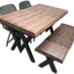 Bengi Ticaret Masa KÜTÜK DESEN 12513 Tk Model X metal ayak Benc ve tel sandalye-tabure El Yapım