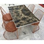 Bengi Ticaret Masa TEL Sandalye ST Takım Metal ROSE Renk Kaplama Siyah Mermer Renk Tabla Elyapı - Barok - 80*120