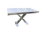 Bengi Ticaret Masa x Ayak Model Metal Transmisyon Nikelaj Dikdörtgen Kelebek Yan Açılır Temperli Cam El Yapım - 80X120 - Ahşap - Beyaz