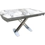 Bengi Ticaret Masa x Çapraz Ayak Model Metal Transmisyon Çelik Nikelaj Beyaz Mermer Tabla Kutuda Sevk El Yapım - 130*80*78 - Renkli